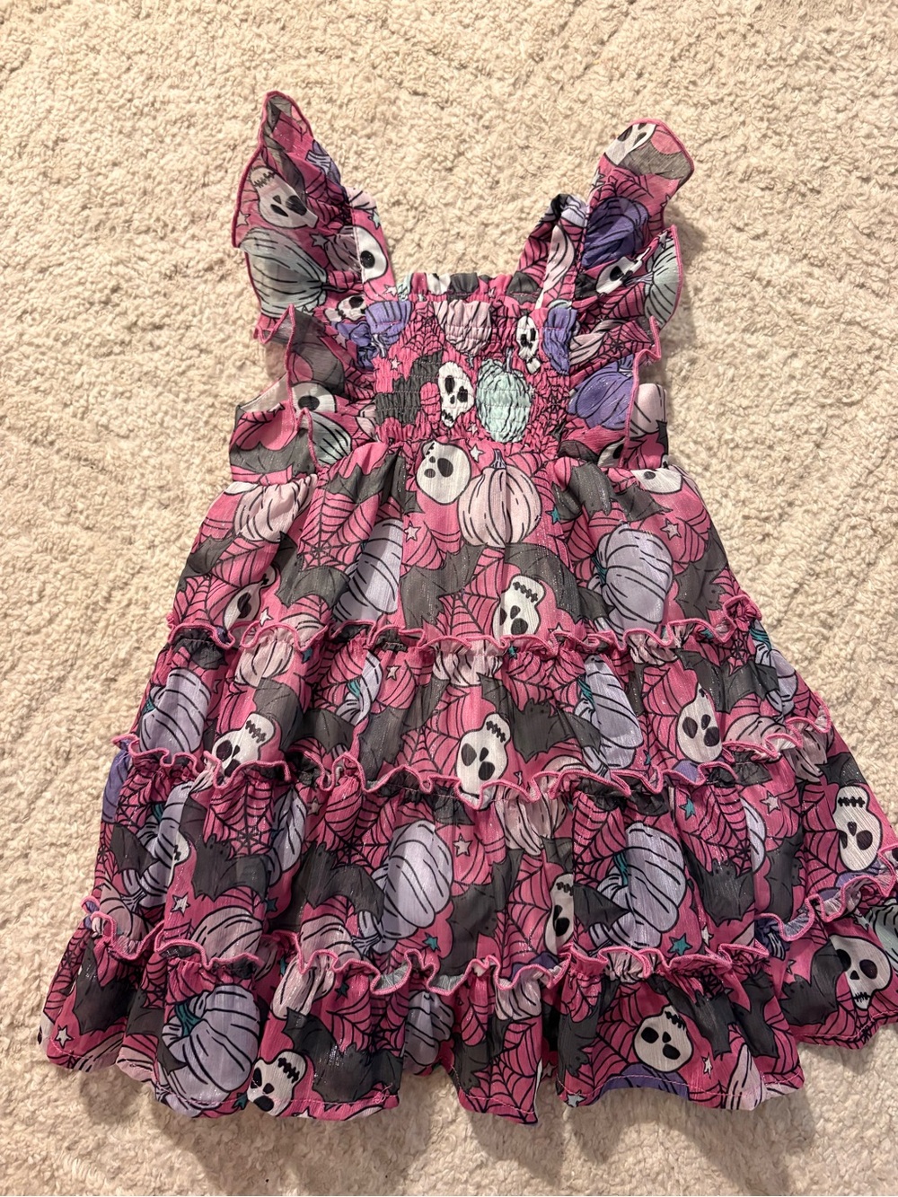 cheeky plum Pink & Purple Pumpkin Skull Ruffle Dress